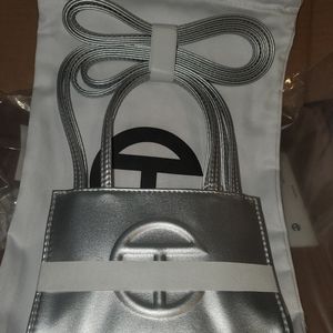 Small sliver telfar shopping bag